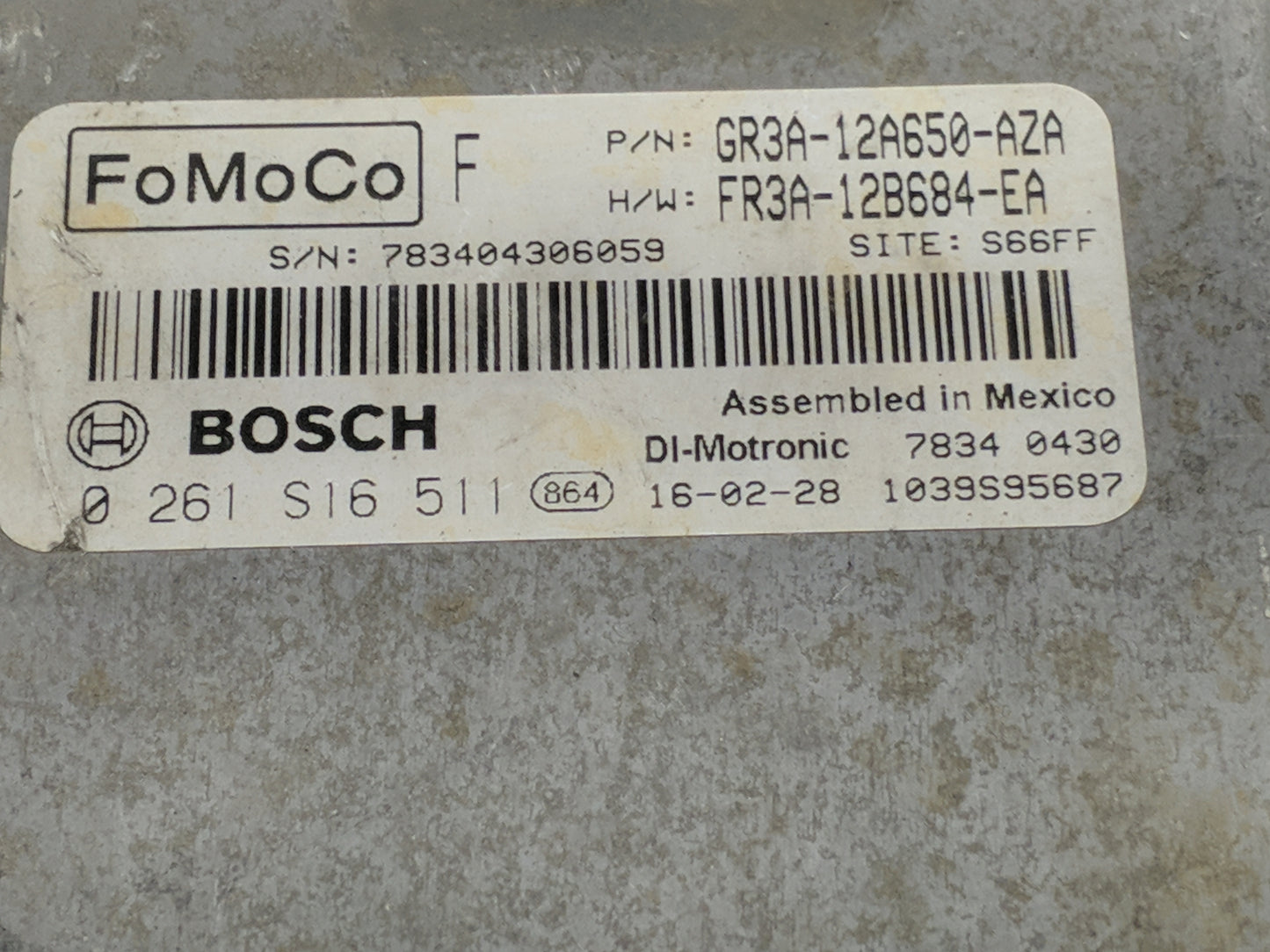 2016 Ford Mustang PCM Engine Control Computer ECU ECM PCU OEM P/N:GR3A-12A650-AZA FR3A-12B684-EA, 0261S16511 Fits OEM Used A