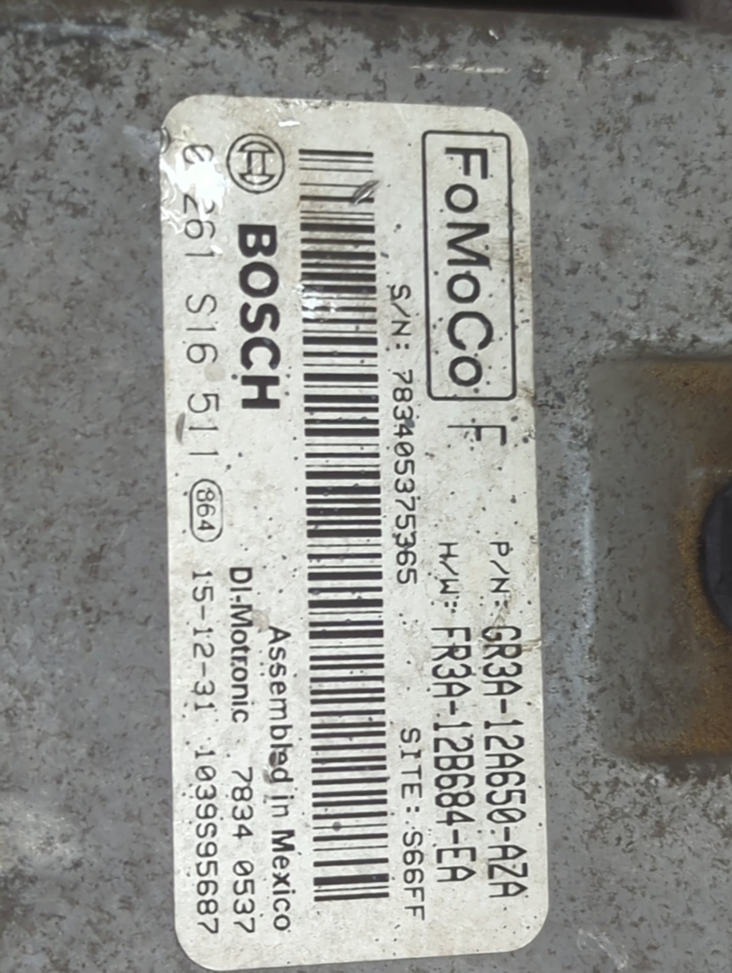 2015-2017 Ford Mustang PCM Engine Control Computer ECU ECM PCU OEM P/N:FR3A-12B684-EA GR3A-12A650-AZA Fits OEM Used Auto Par