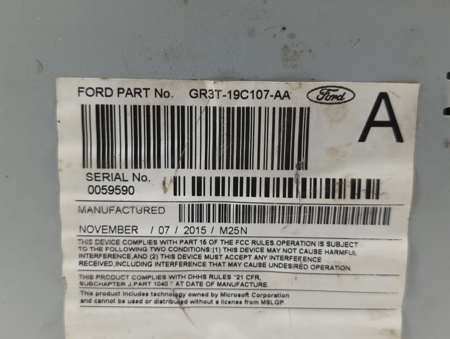 2016 Ford Mustang Radio AM FM Cd Player Receiver Replacement P/N:GR3T-19C107-AA Fits OEM Used Auto Parts - Oemusedautoparts1