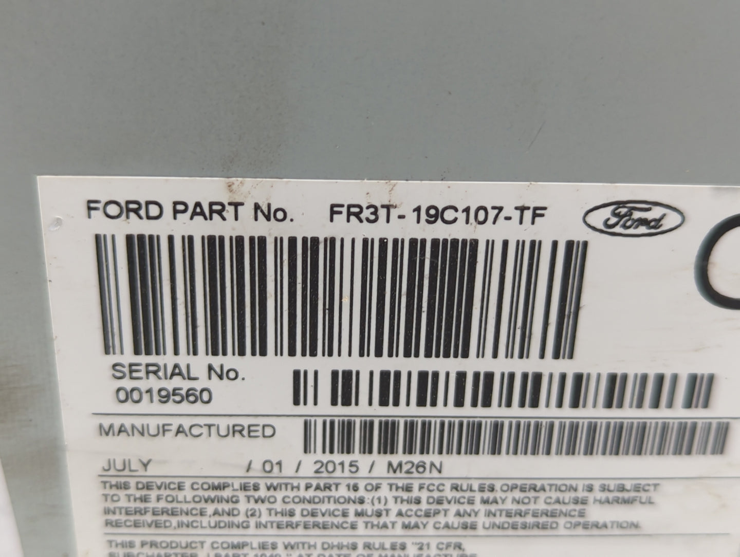 2015-2016 Ford Mustang Radio AM FM Cd Player Receiver Replacement P/N:FR3T-19C107-TF Fits Fits 2015 2016 OEM Used Auto Parts