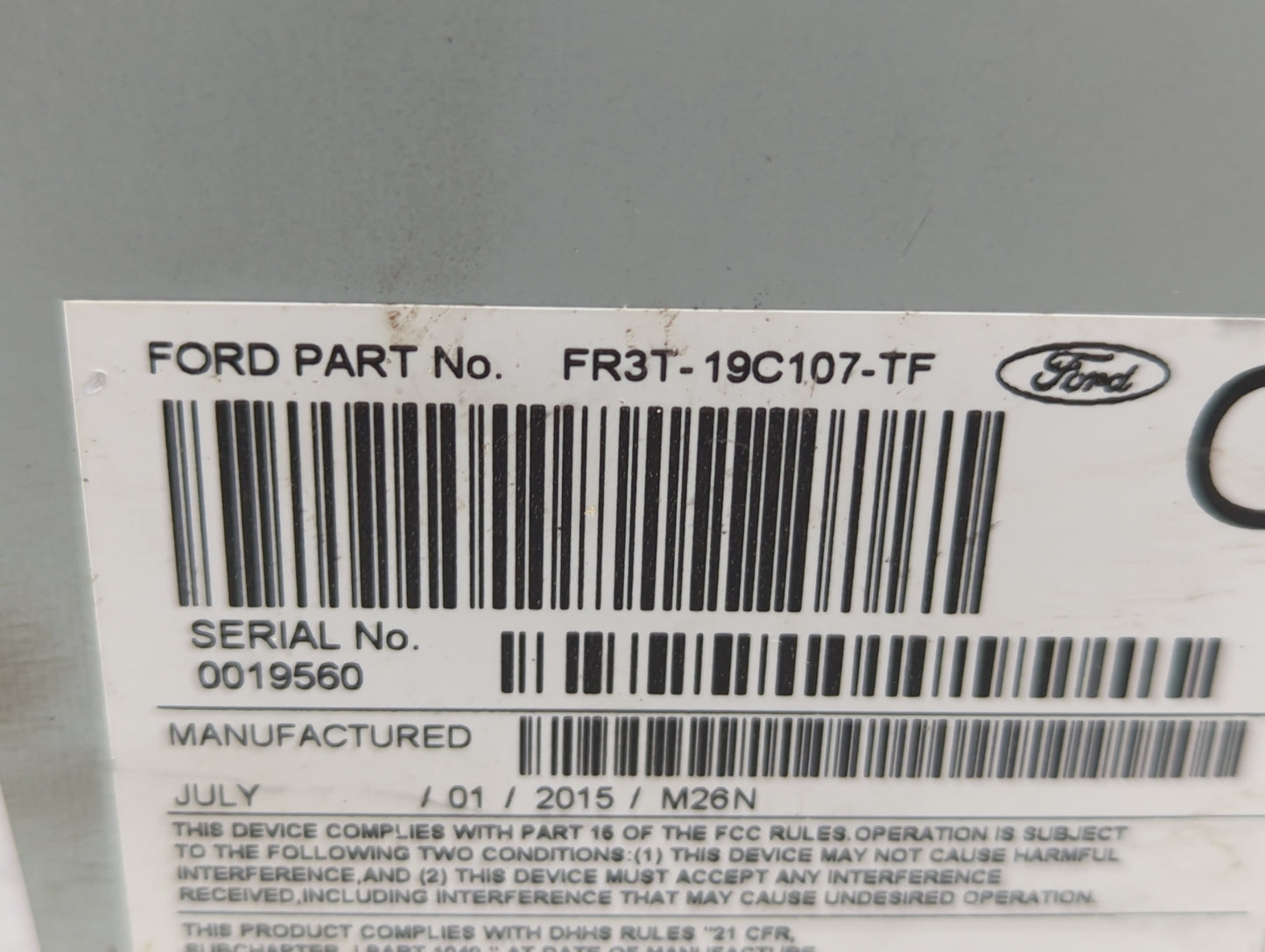 2015-2016 Ford Mustang Radio AM FM Cd Player Receiver Replacement P/N:FR3T-19C107-TF Fits Fits 2015 2016 OEM Used Auto Parts