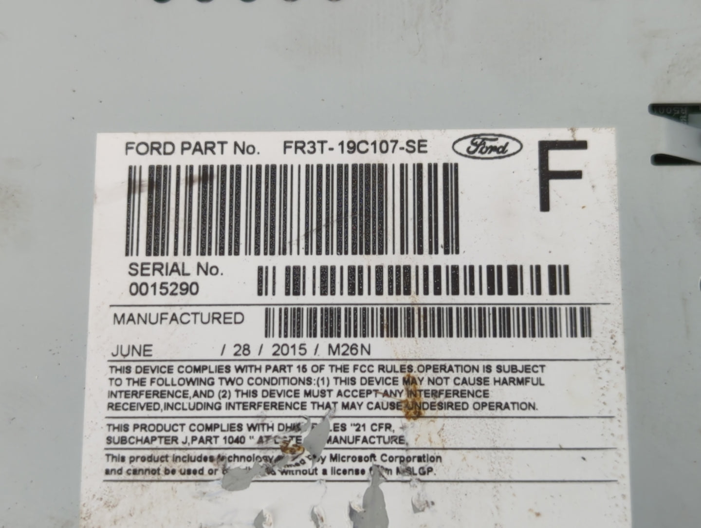 2016 Ford Mustang Radio AM FM Cd Player Receiver Replacement P/N:FR3T-19C107-SE GR3T-19C107-MA Fits OEM Used Auto Parts - Oe