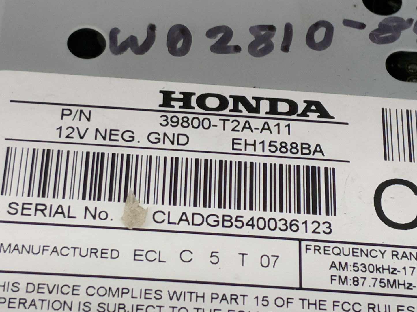 2016-2017 Honda Accord Radio AM FM Cd Player Receiver Replacement Fits Fits 2016 2017 OEM Used Auto Parts - Oemusedautoparts