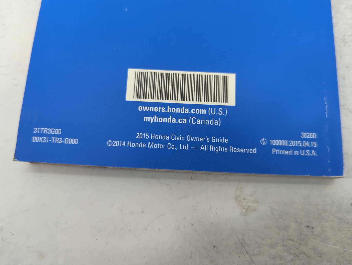 2016 Honda Civic Owners Manual Book Guide P/N:31TR3G00 00X31-TR3-G000, 31H15B00, 00X31-H15-B000 OEM Used Auto Parts - Oemuse
