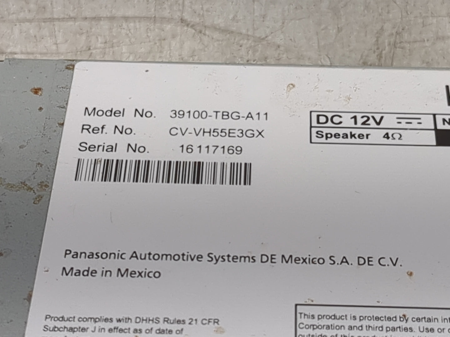 2016-2017 Honda Civic Radio AM FM Cd Player Receiver Replacement P/N:39100-TBG-A11 CV-VH55E3GX Fits Fits 2016 2017 OEM Used 