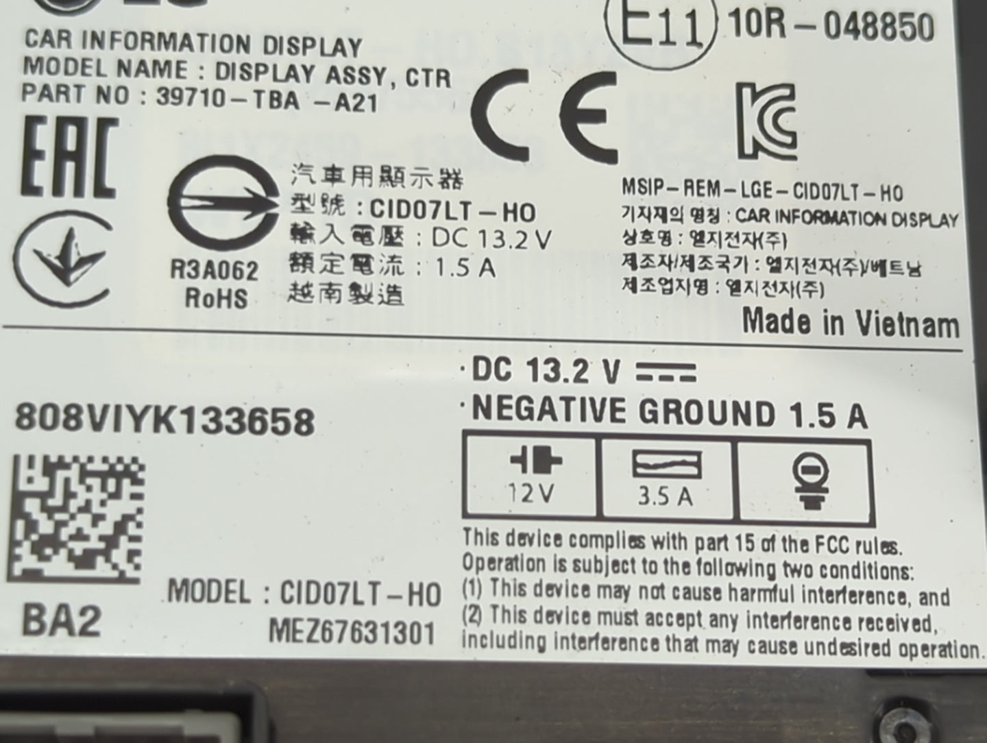 2016 Honda Civic Information Display Screen 1470052 - Oemusedautoparts1.com