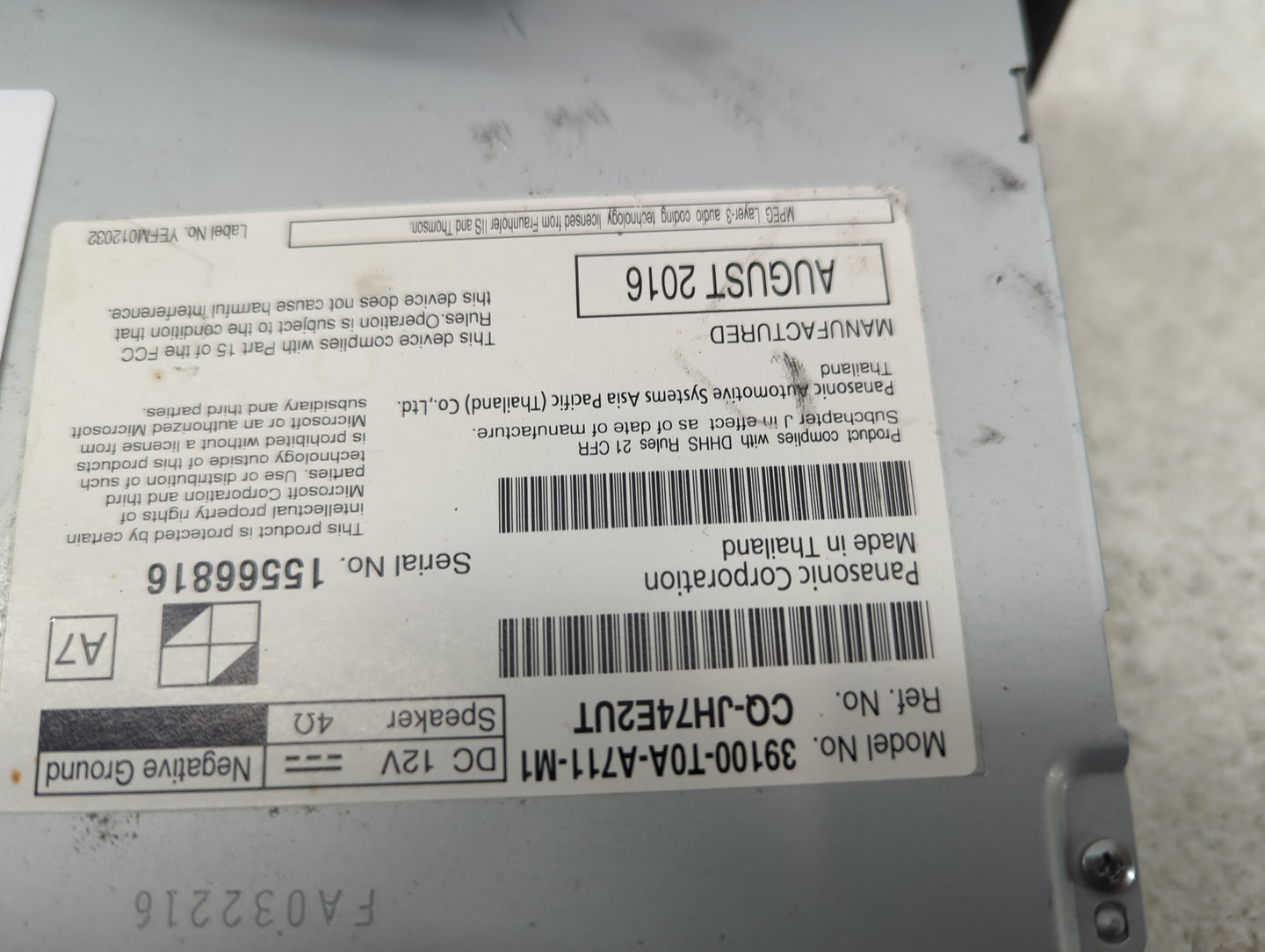 2016 Honda Cr-V Radio AM FM Cd Player Receiver Replacement P/N:39100-T0A-A711-M1 Fits OEM Used Auto Parts - Oemusedautoparts