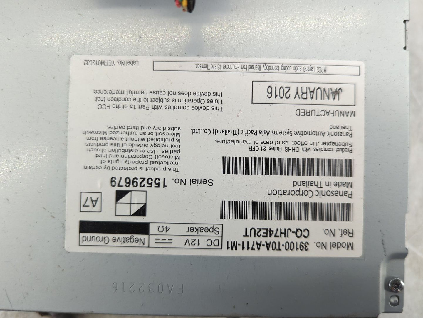2016 Honda Cr-V Radio AM FM Cd Player Receiver Replacement P/N:39100-T0A-A711-M1 CQ-JH74E2UT Fits OEM Used Auto Parts - Oemu