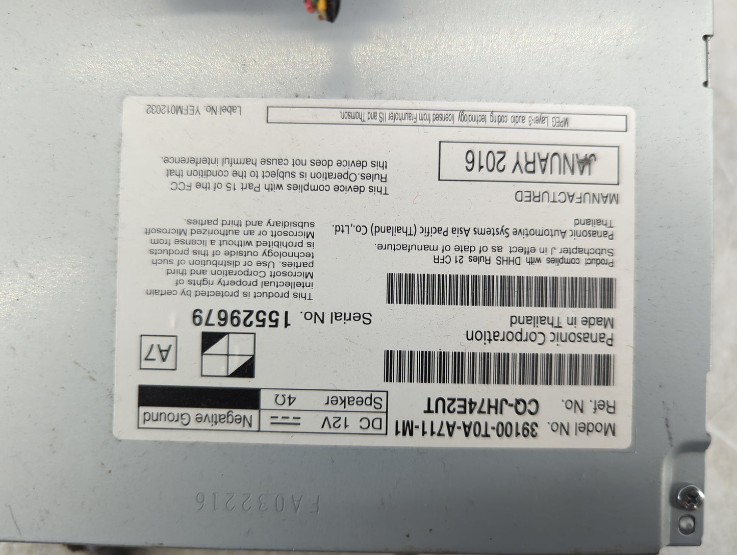 2016 Honda Cr-V Radio AM FM Cd Player Receiver Replacement P/N:39100-T0A-A711-M1 CQ-JH74E2UT Fits OEM Used Auto Parts - Oemu