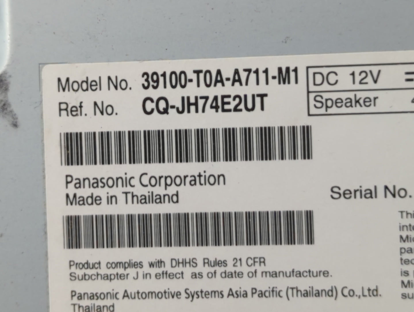 2016 Honda Cr-V Radio AM FM Cd Player Receiver Replacement P/N:39100-T0A-A711-M1 Fits OEM Used Auto Parts - Oemusedautoparts
