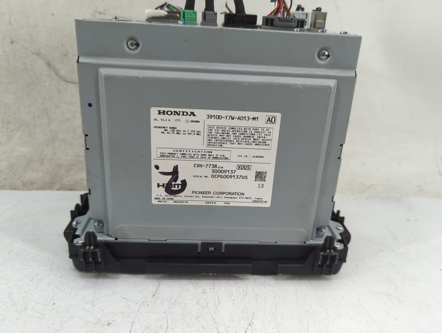 2016 Honda Hr-V Radio AM FM Cd Player Receiver Replacement P/N:39100-T7W-A013-M1 AJDK082, CVH-7738 Fits OEM Used Auto Parts 