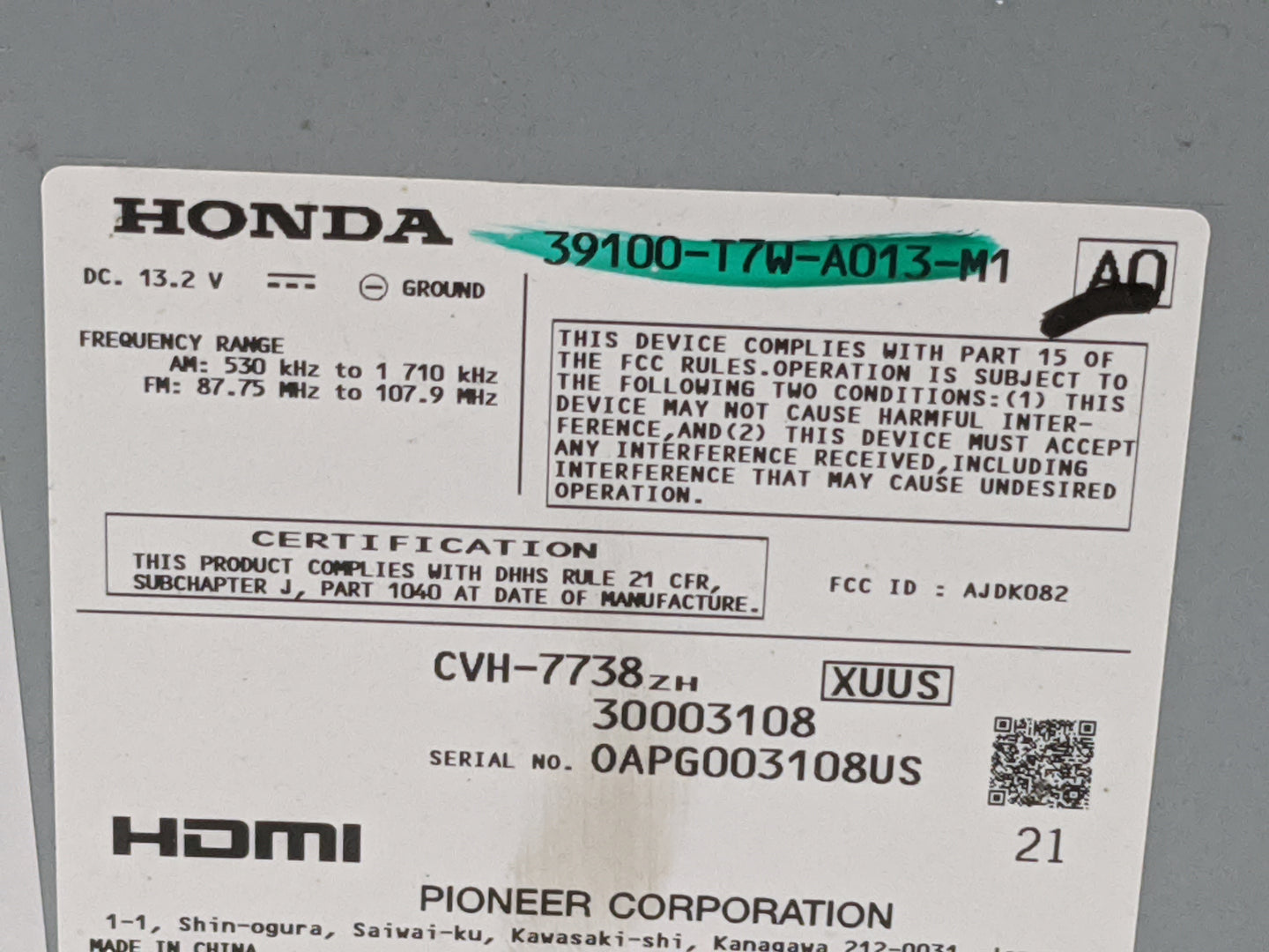 2016 Honda Hr-v Information Display Screen 1477245 - Oemusedautoparts1.com