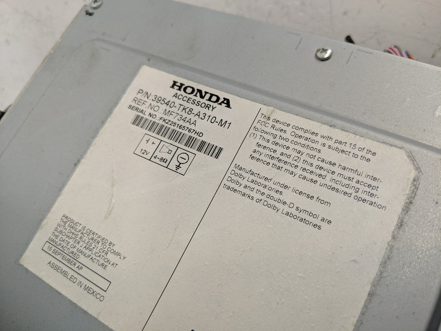 2016-2017 Honda Odyssey Radio AM FM Cd Player Receiver Replacement P/N:39540-TK8-A310-M1 Fits Fits 2016 2017 OEM Used Auto P