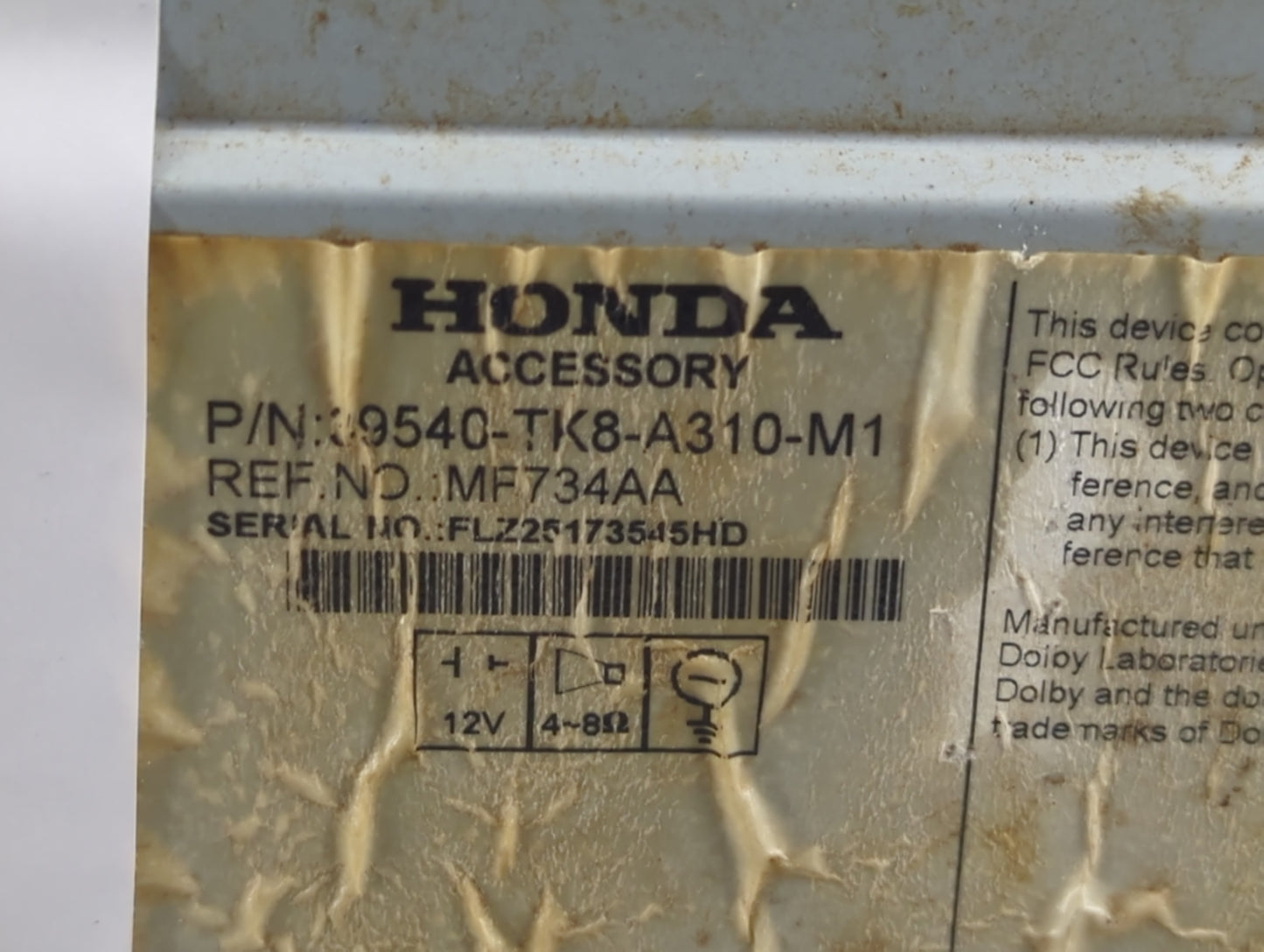 2016-2017 Honda Odyssey Radio AM FM Cd Player Receiver Replacement P/N:39540-TK8-A310-M1 Fits Fits 2016 2017 OEM Used Auto P