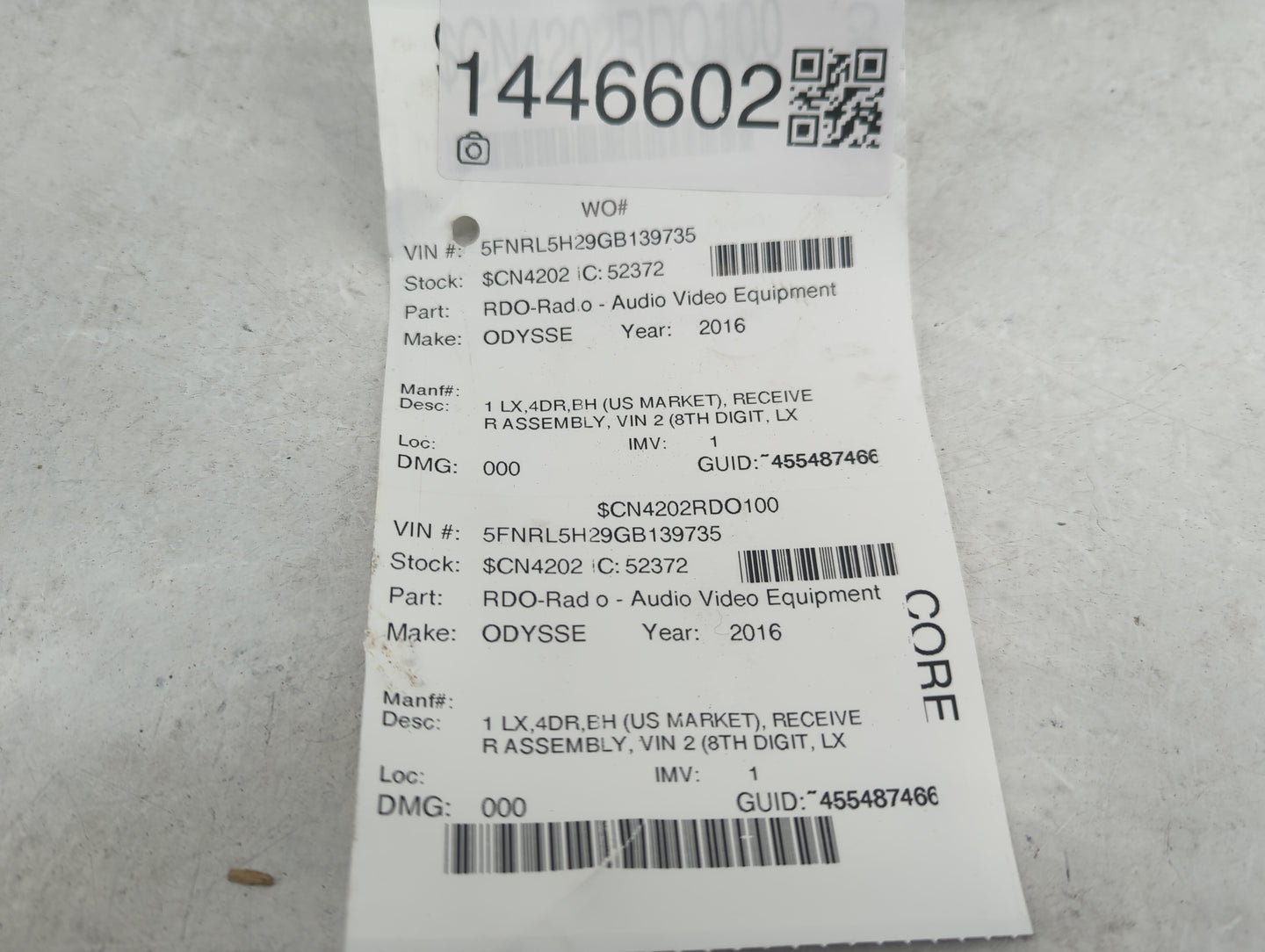 2014-2017 Honda Odyssey Radio AM FM Cd Player Receiver Replacement Fits Fits 2014 2015 2016 2017 OEM Used Auto Parts - Oemus