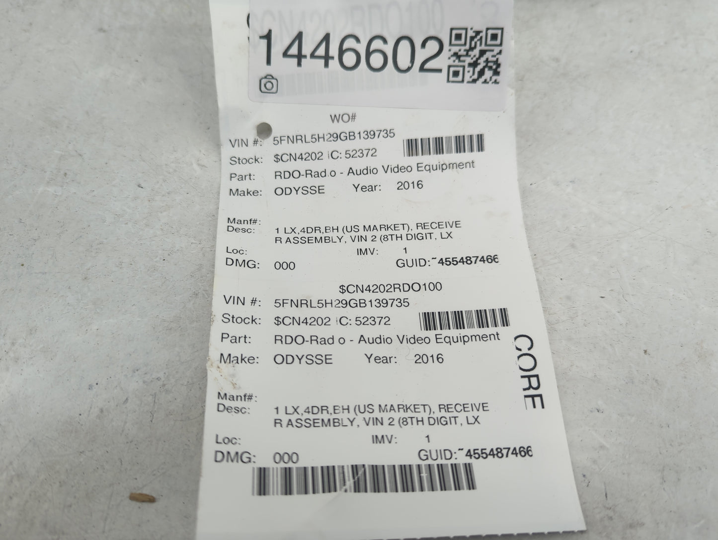 2014-2017 Honda Odyssey Radio AM FM Cd Player Receiver Replacement Fits Fits 2014 2015 2016 2017 OEM Used Auto Parts - Oemus