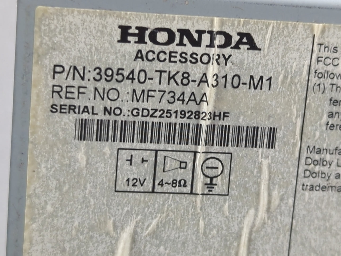 2014-2017 Honda Odyssey Radio AM FM Cd Player Receiver Replacement P/N:39540-TK8-A310-M1 MF734AA Fits Fits 2014 2015 2016 20