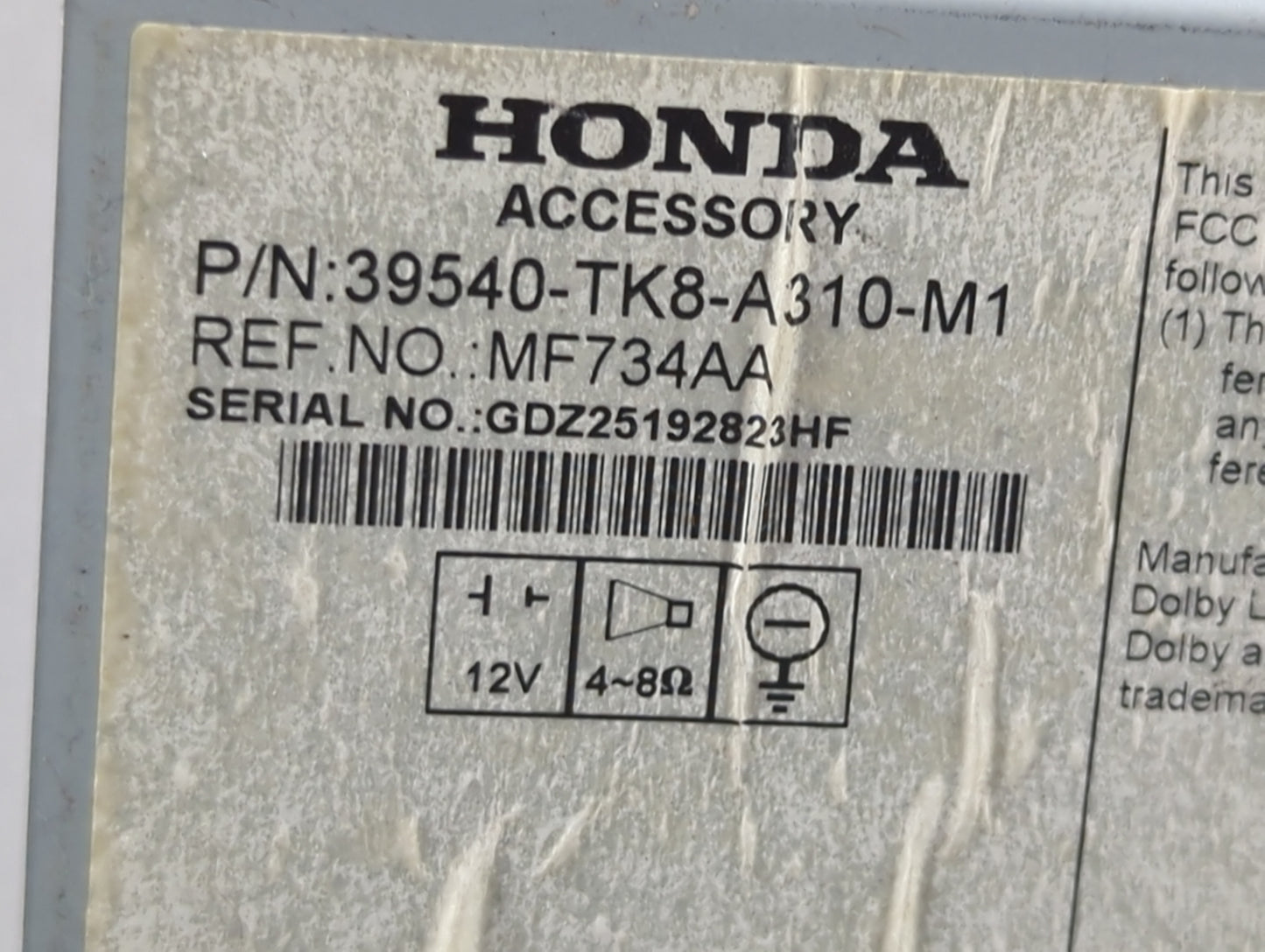 2014-2017 Honda Odyssey Radio AM FM Cd Player Receiver Replacement P/N:39540-TK8-A310-M1 MF734AA Fits Fits 2014 2015 2016 20