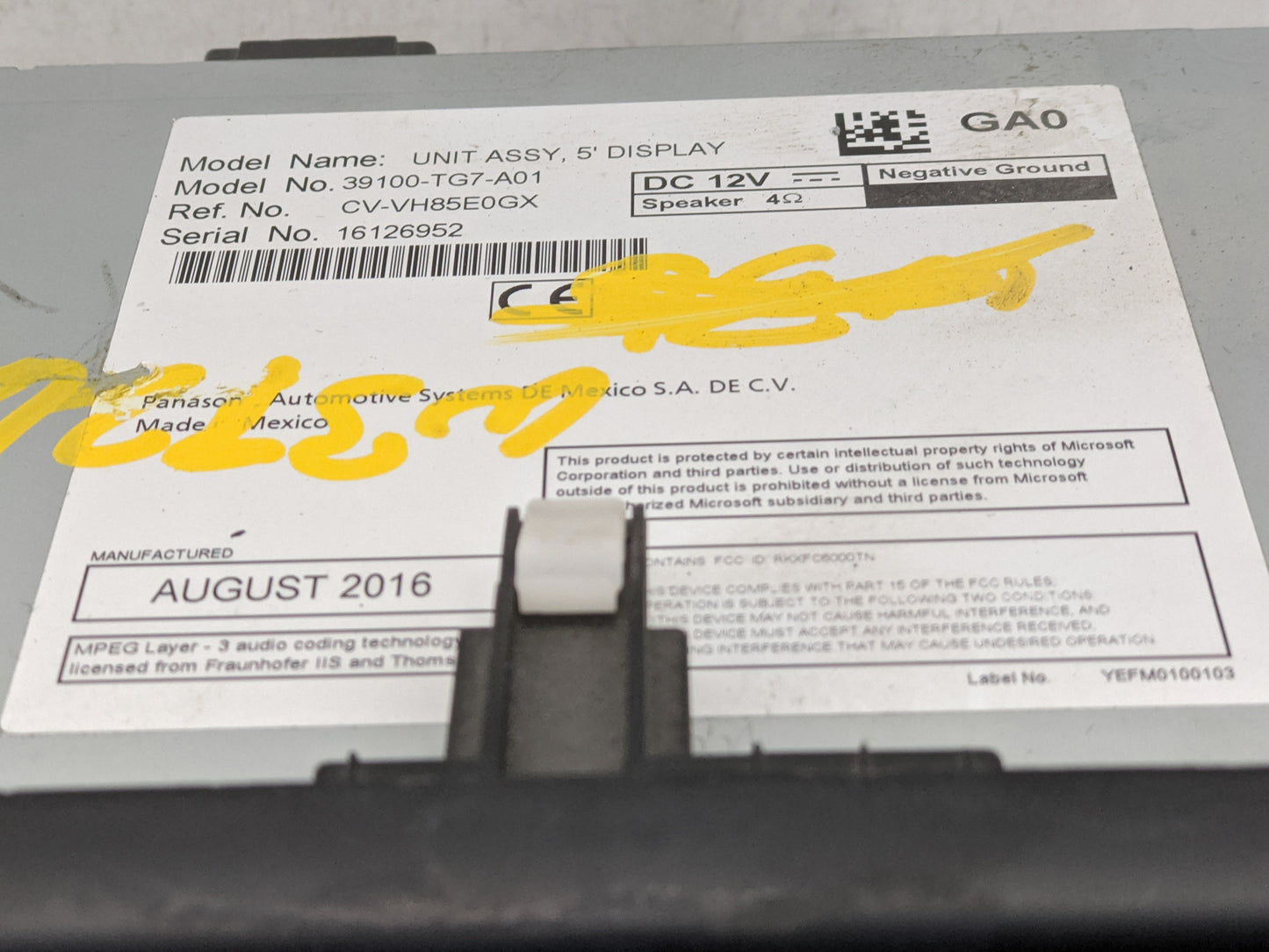 2016-2019 Honda Pilot Radio AM FM Cd Player Receiver Replacement P/N:39100-TG7-A01 Fits Fits 2016 2017 2018 2019 OEM Used Au