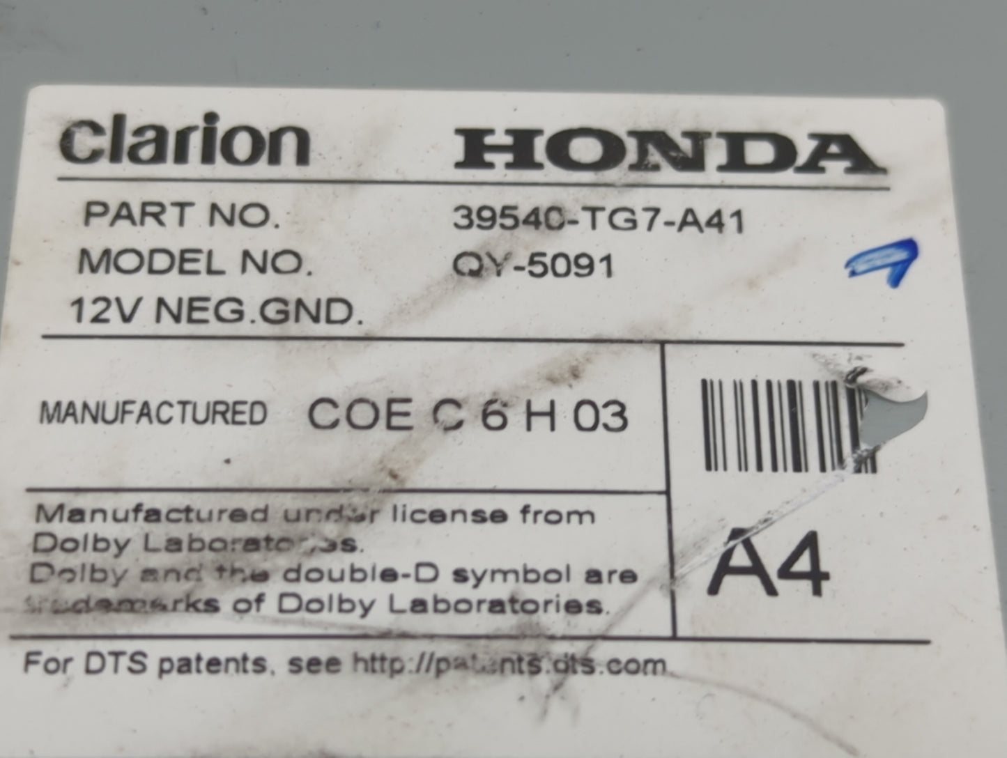 2016-2020 Honda Pilot Radio AM FM Cd Player Receiver Replacement P/N:39540-TG7-A41 QY-5091 Fits Fits 2016 2017 2018 2019 202