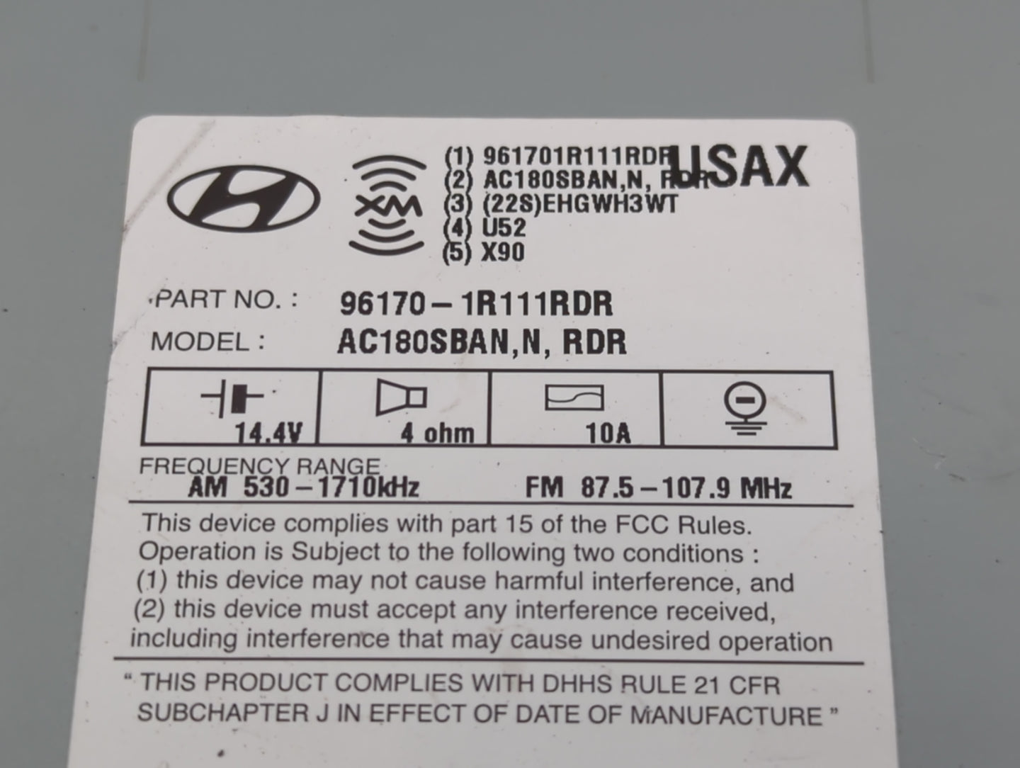 2015-2017 Hyundai Accent Radio AM FM Cd Player Receiver Replacement P/N:96170-1R111RDR Fits Fits 2015 2016 2017 OEM Used Aut