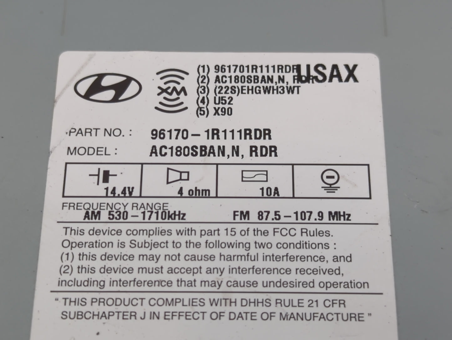 2015-2017 Hyundai Accent Radio AM FM Cd Player Receiver Replacement P/N:96170-1R111RDR Fits Fits 2015 2016 2017 OEM Used Aut