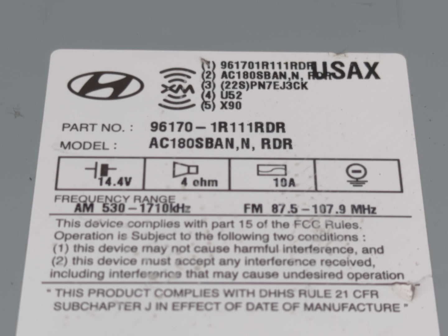 2015-2017 Hyundai Accent Radio AM FM Cd Player Receiver Replacement P/N:96170-1R111RDR Fits Fits 2015 2016 2017 OEM Used Aut