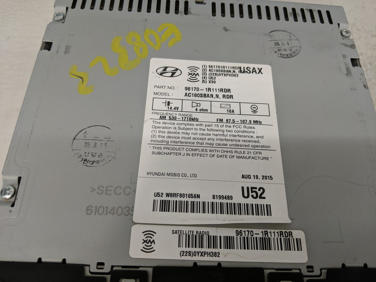 2015-2017 Hyundai Accent Radio AM FM Cd Player Receiver Replacement P/N:96170-1R111RDR Fits Fits 2015 2016 2017 OEM Used Aut