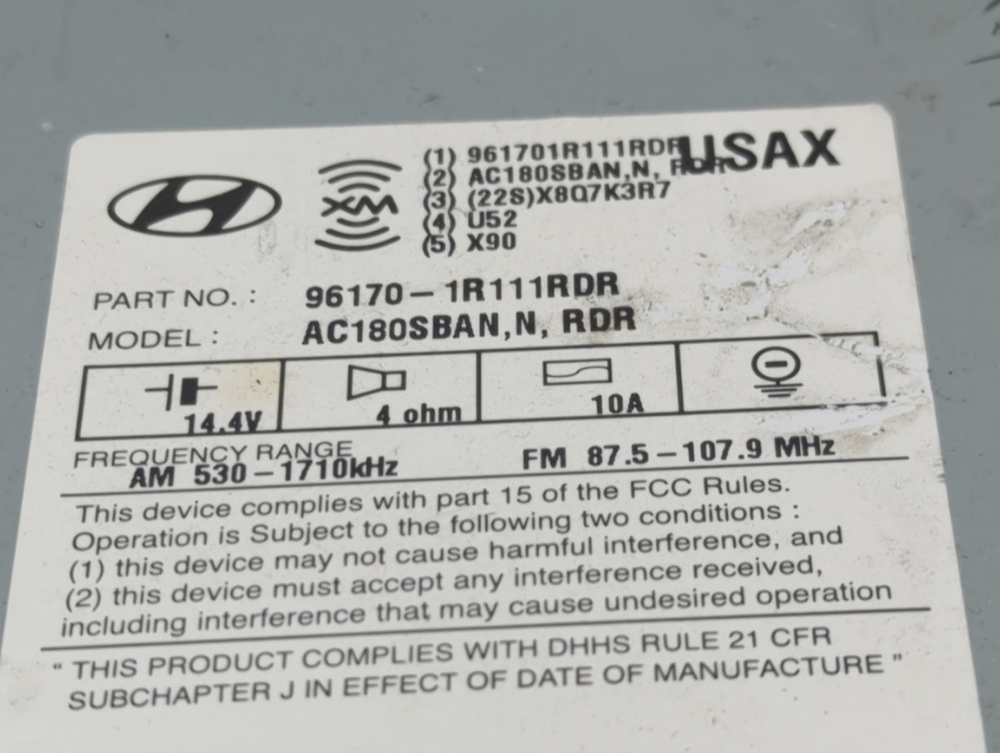 2015-2017 Hyundai Accent Radio AM FM Cd Player Receiver Replacement P/N:96170-1R111RDR Fits Fits 2015 2016 2017 OEM Used Aut