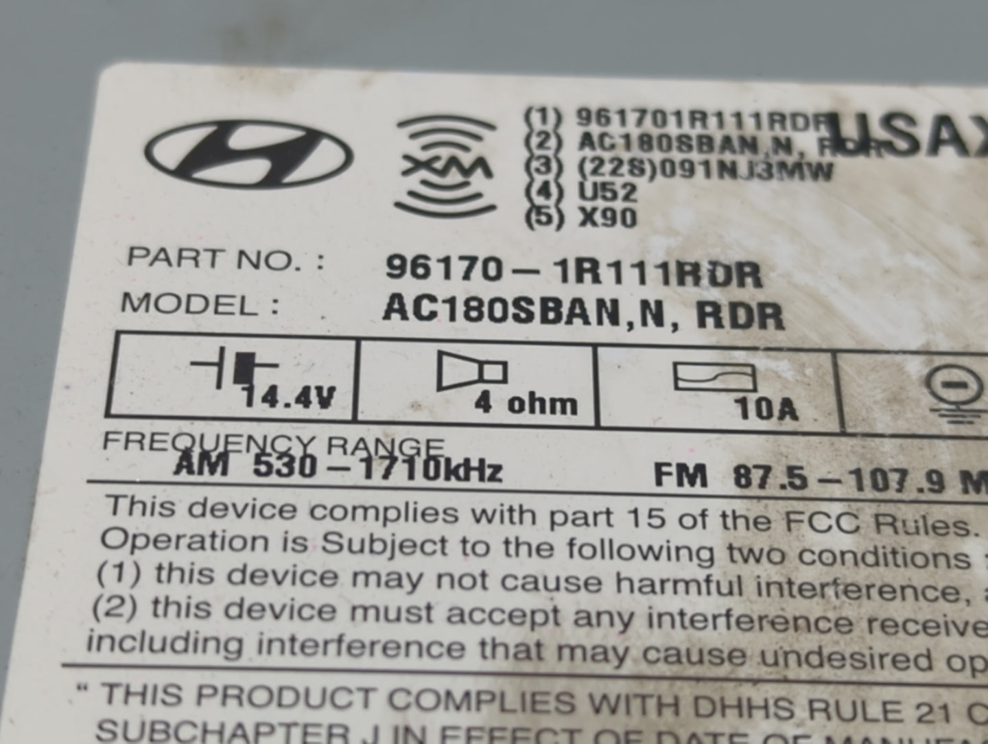 2015-2017 Hyundai Accent Radio AM FM Cd Player Receiver Replacement P/N:96170-1R111RDR Fits Fits 2015 2016 2017 OEM Used Aut