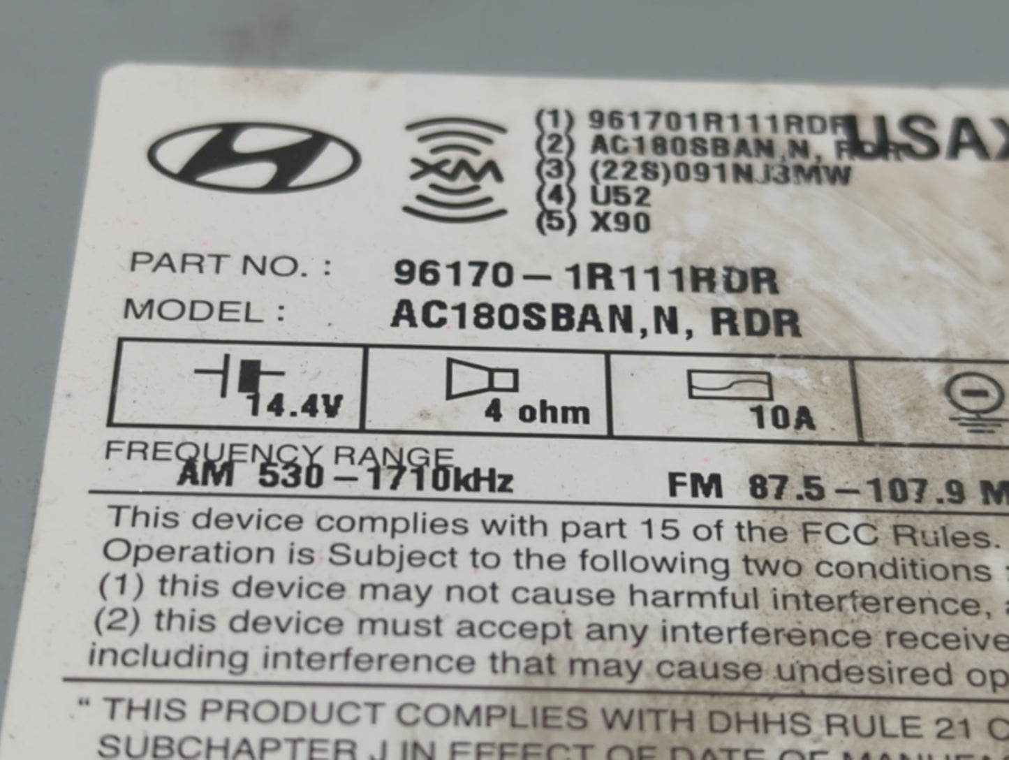 2015-2017 Hyundai Accent Radio AM FM Cd Player Receiver Replacement P/N:96170-1R111RDR Fits Fits 2015 2016 2017 OEM Used Aut