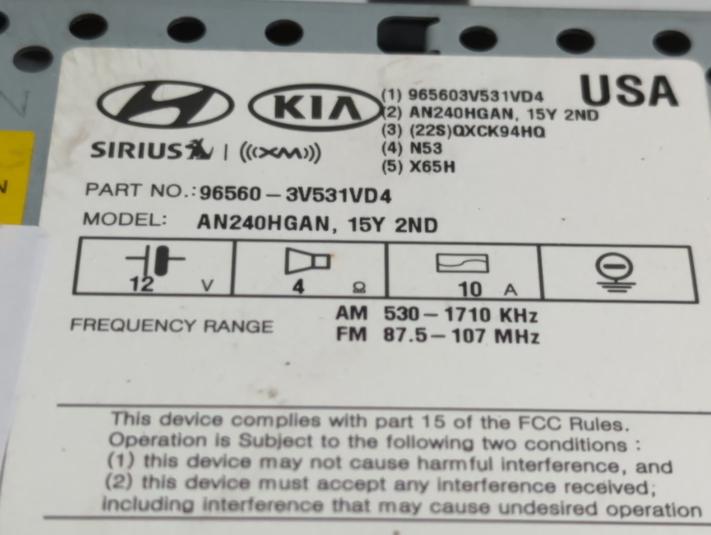 2015-2017 Hyundai Azera Radio AM FM Cd Player Receiver Replacement P/N:96560-3V531VD4 Fits Fits 2015 2016 2017 OEM Used Auto