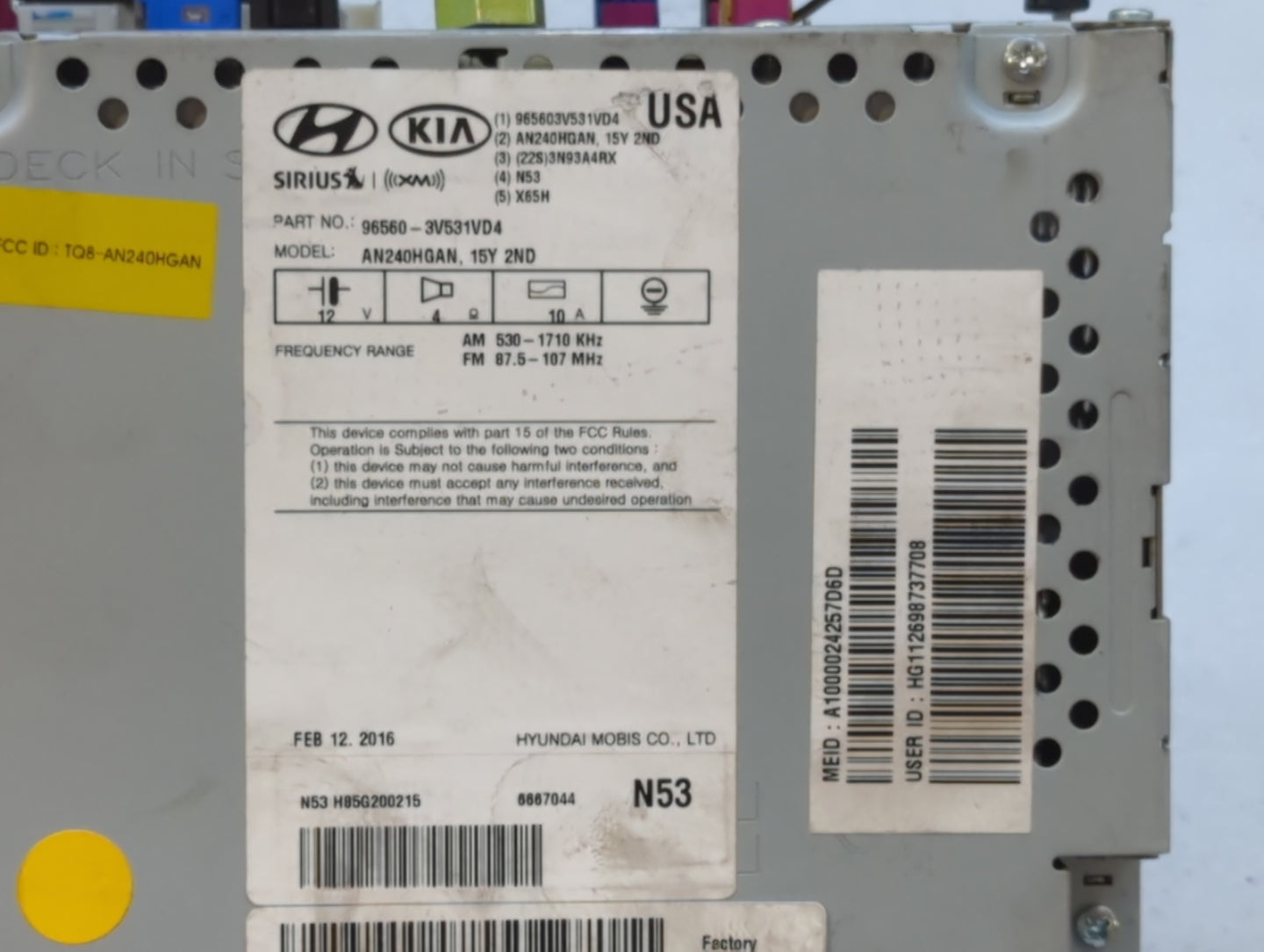 2015-2017 Hyundai Azera Radio AM FM Cd Player Receiver Replacement P/N:96560-3V530VD4 Fits Fits 2015 2016 2017 OEM Used Auto