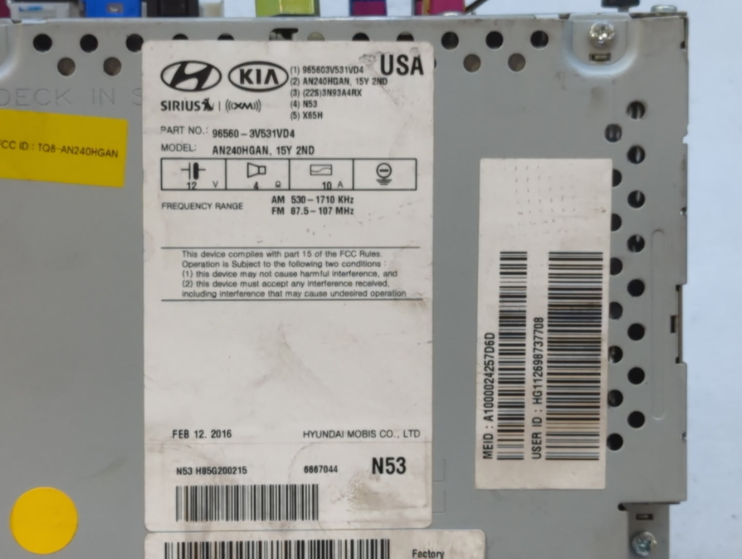 2015-2017 Hyundai Azera Radio AM FM Cd Player Receiver Replacement P/N:96560-3V530VD4 Fits Fits 2015 2016 2017 OEM Used Auto