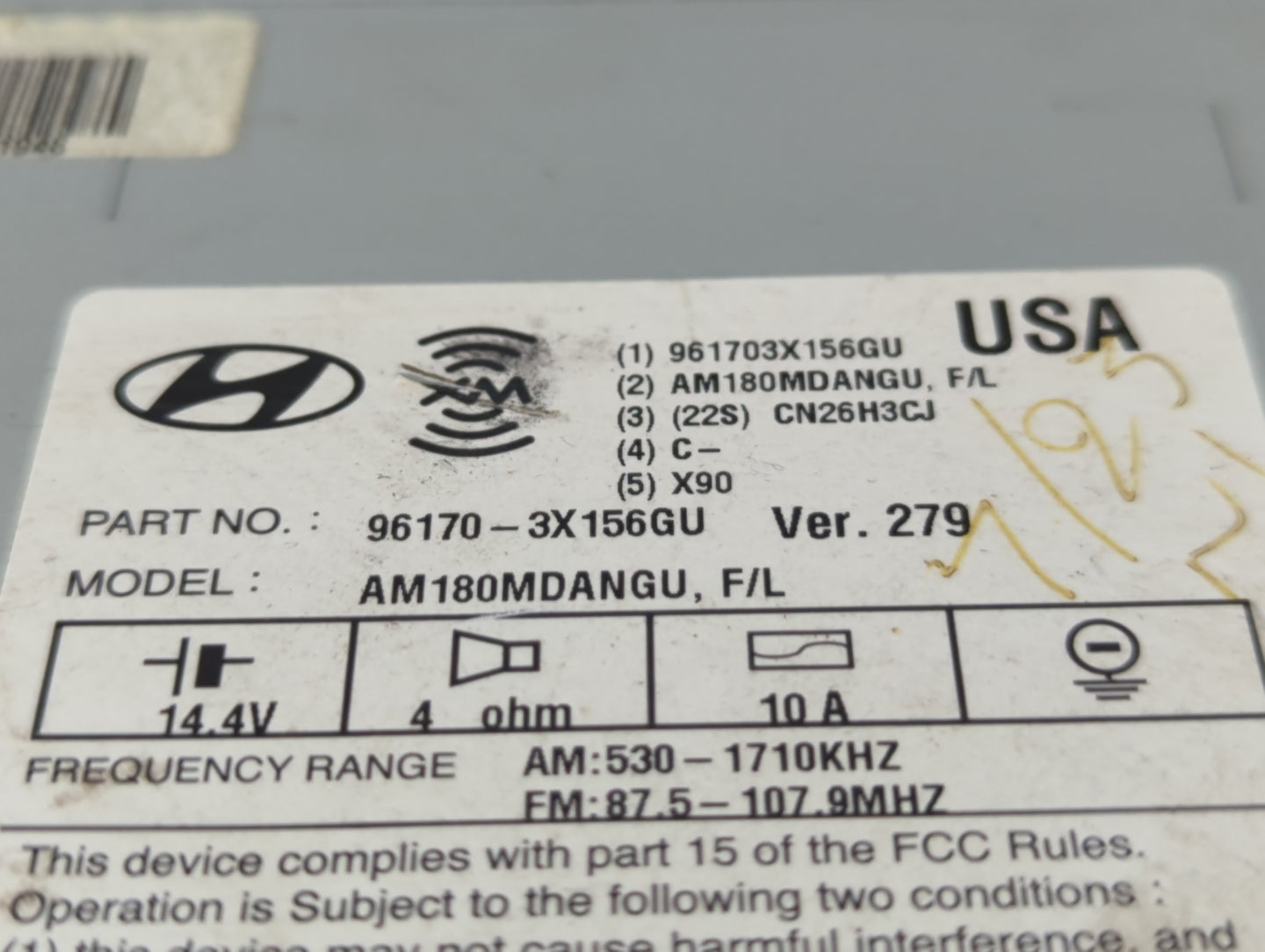 2014-2016 Hyundai Elantra Radio AM FM Cd Player Receiver Replacement P/N:96170-3X156GU Fits Fits 2014 2015 2016 OEM Used Aut