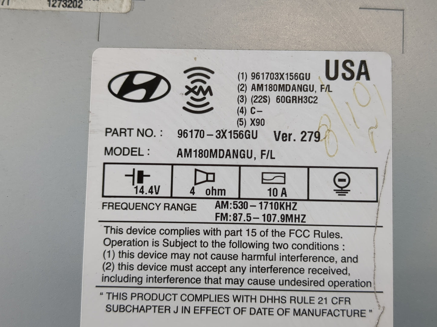 2014-2016 Hyundai Elantra Radio AM FM Cd Player Receiver Replacement P/N:96170-3X156GU Fits Fits 2014 2015 2016 OEM Used Aut