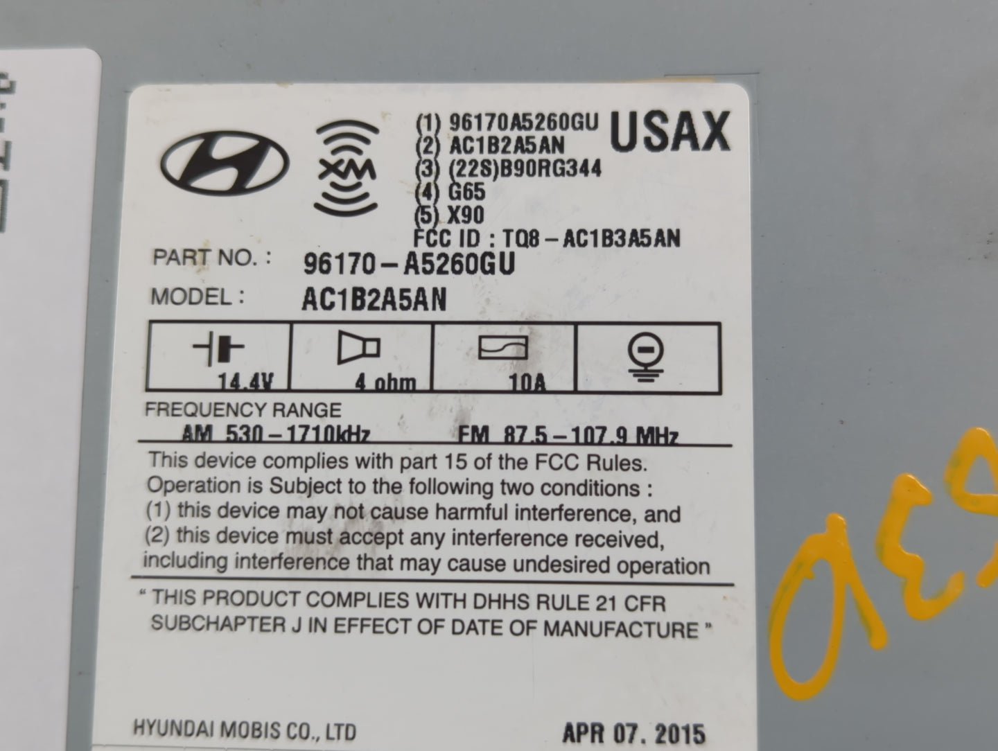 2016-2017 Hyundai Elantra Radio AM FM Cd Player Receiver Replacement P/N:96170-A5260GU Fits Fits 2016 2017 OEM Used Auto Par