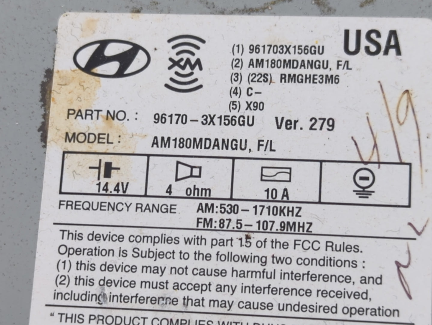2014-2016 Hyundai Elantra Radio AM FM Cd Player Receiver Replacement P/N:96170-3X156GU Fits Fits 2014 2015 2016 OEM Used Aut