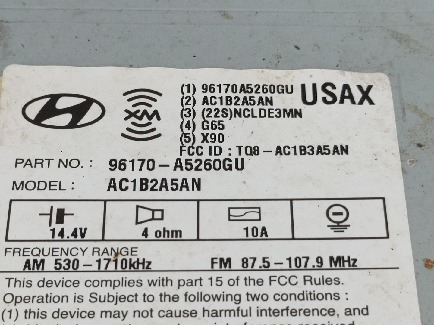 2016-2017 Hyundai Elantra Radio AM FM Cd Player Receiver Replacement P/N:96170-A5260GU Fits Fits 2016 2017 OEM Used Auto Par