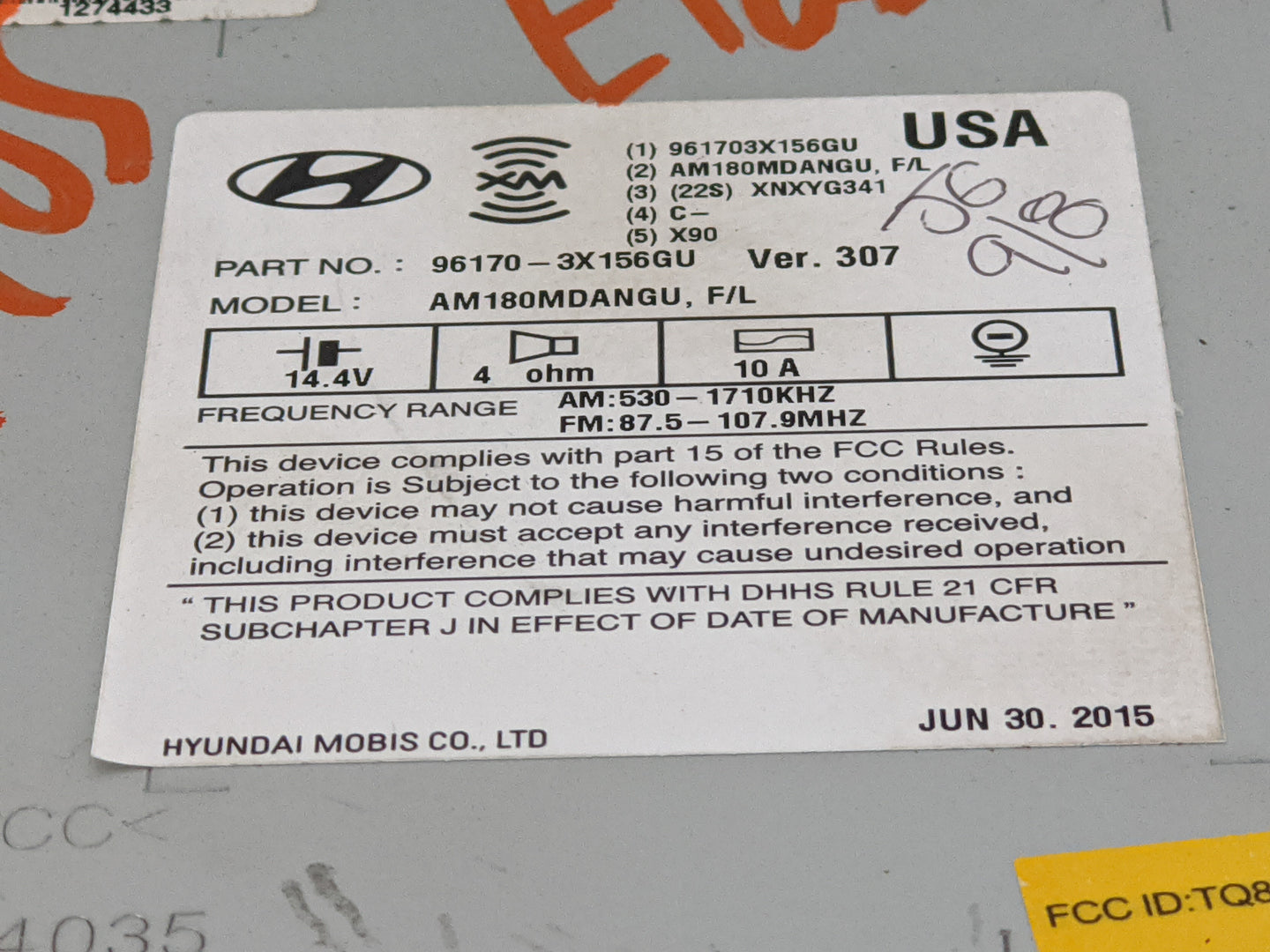 2014-2016 Hyundai Elantra Radio AM FM Cd Player Receiver Replacement P/N:96170-3X156GU Fits Fits 2014 2015 2016 OEM Used Aut