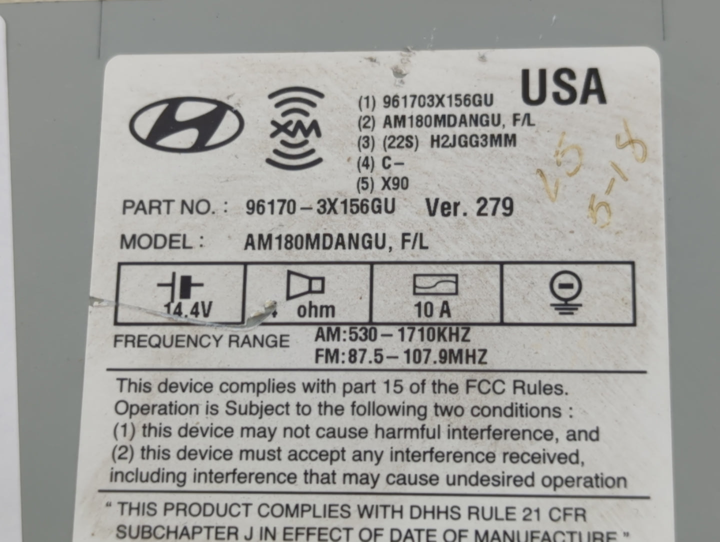 2014-2016 Hyundai Elantra Radio AM FM Cd Player Receiver Replacement P/N:96170-3X156GU Fits Fits 2014 2015 2016 OEM Used Aut