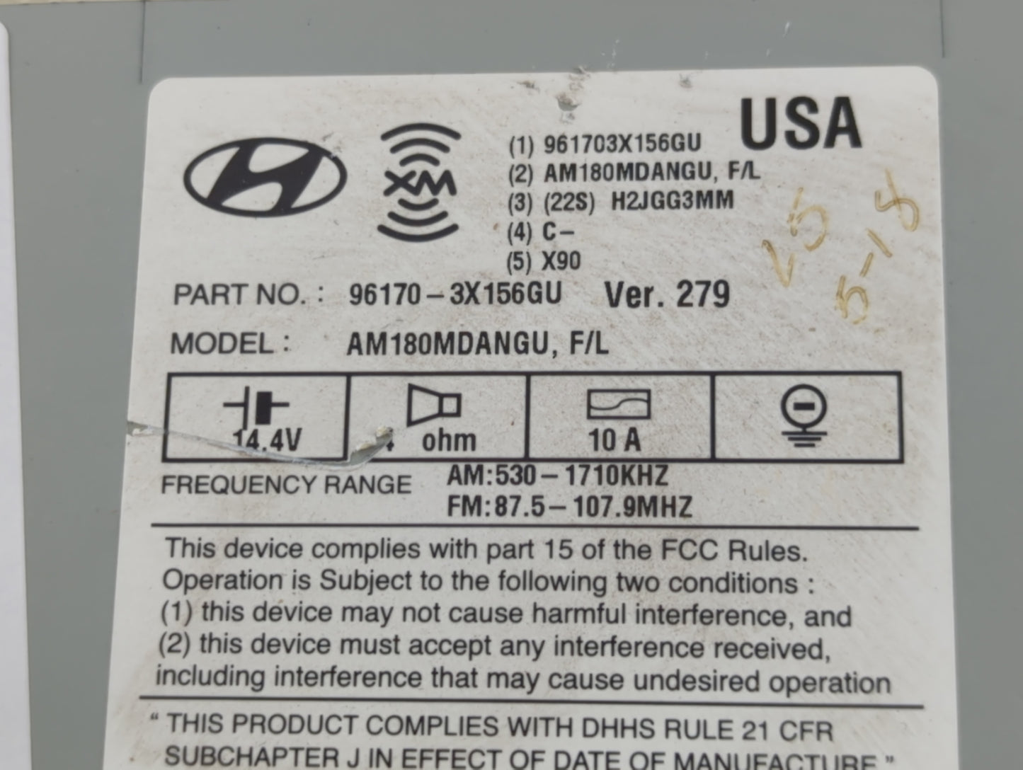 2014-2016 Hyundai Elantra Radio AM FM Cd Player Receiver Replacement P/N:96170-3X156GU Fits Fits 2014 2015 2016 OEM Used Aut