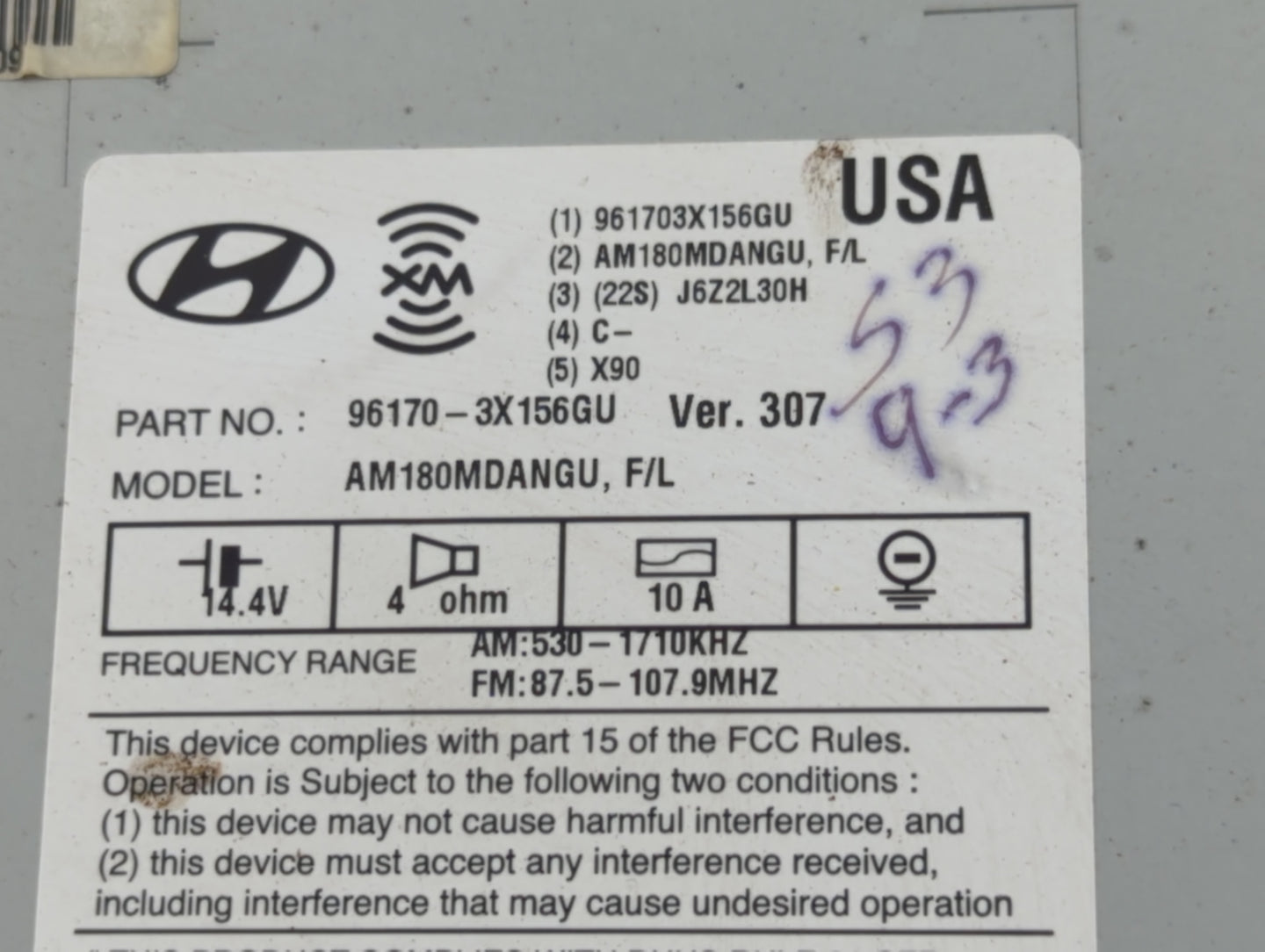 2014-2016 Hyundai Elantra Radio AM FM Cd Player Receiver Replacement P/N:96170-3X156GU Fits Fits 2014 2015 2016 OEM Used Aut
