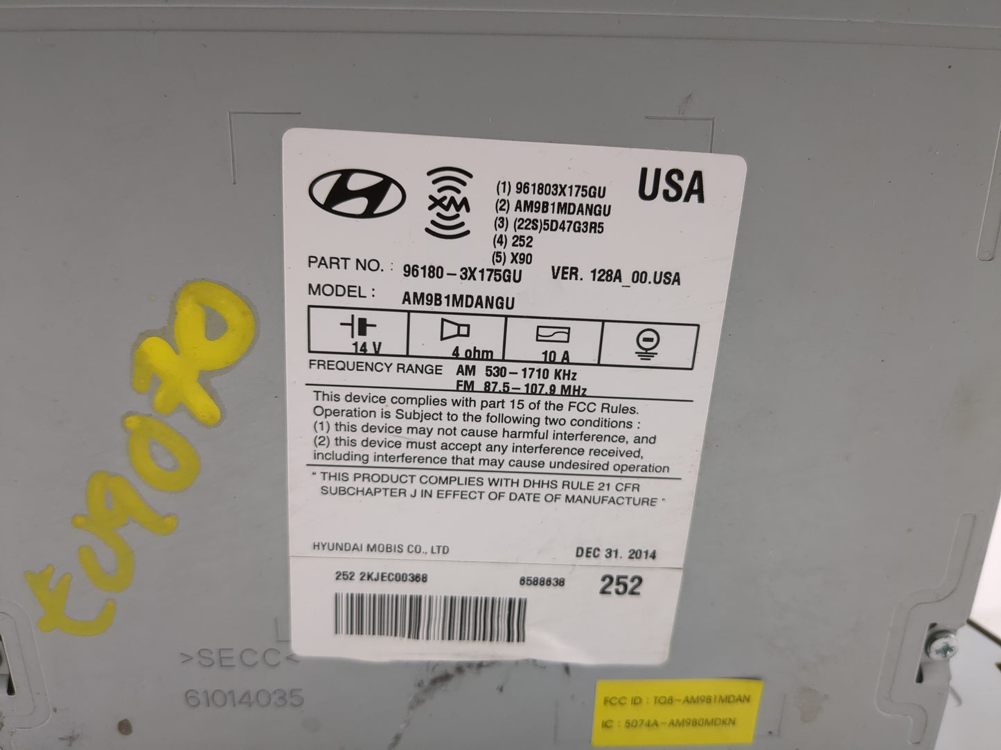 2014-2016 Hyundai Elantra Radio AM FM Cd Player Receiver Replacement P/N:96180-3X175GU Fits Fits 2014 2015 2016 OEM Used Aut