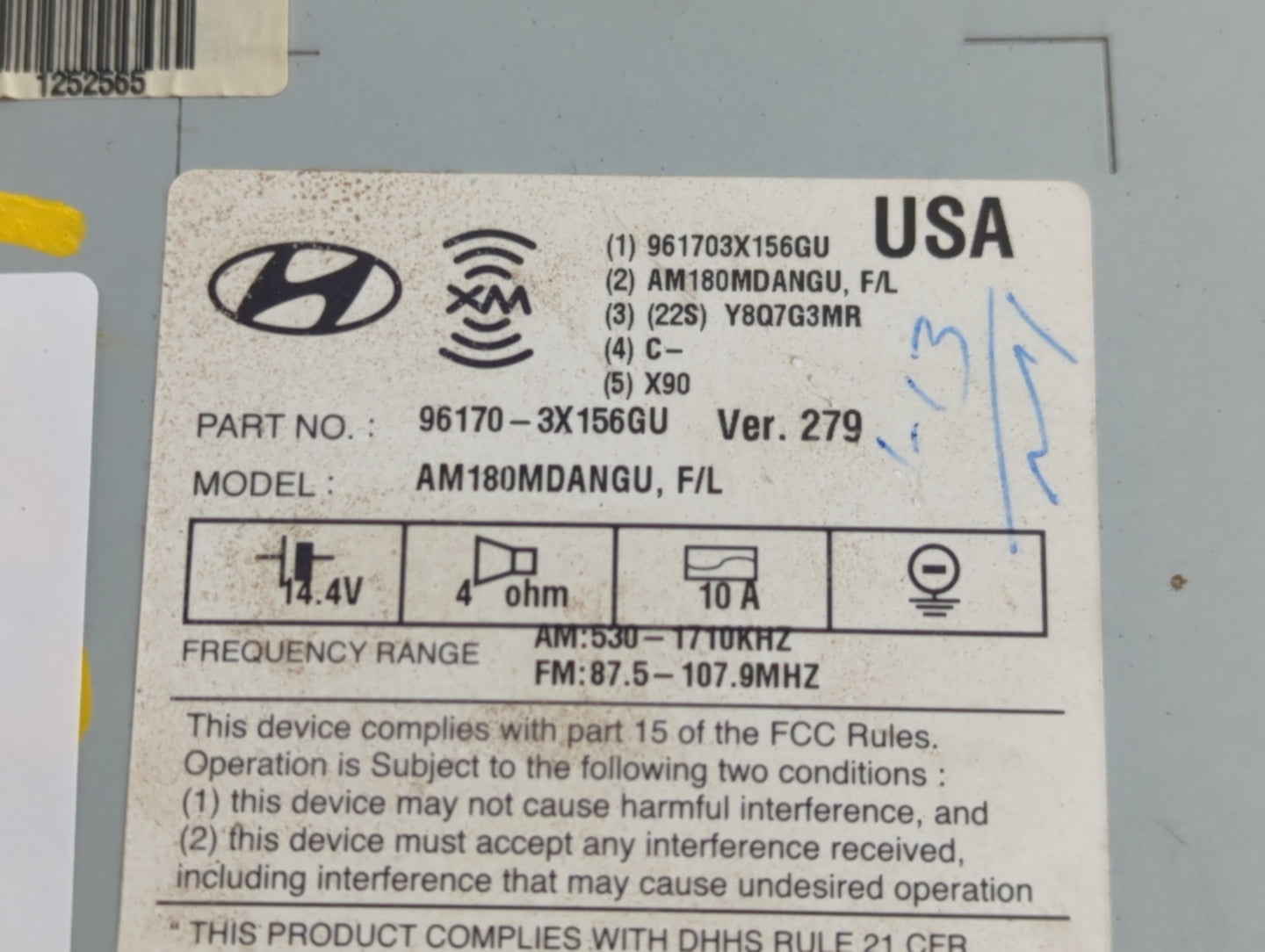 2014-2016 Hyundai Elantra Radio AM FM Cd Player Receiver Replacement P/N:96170-3X156GU Fits Fits 2014 2015 2016 OEM Used Aut