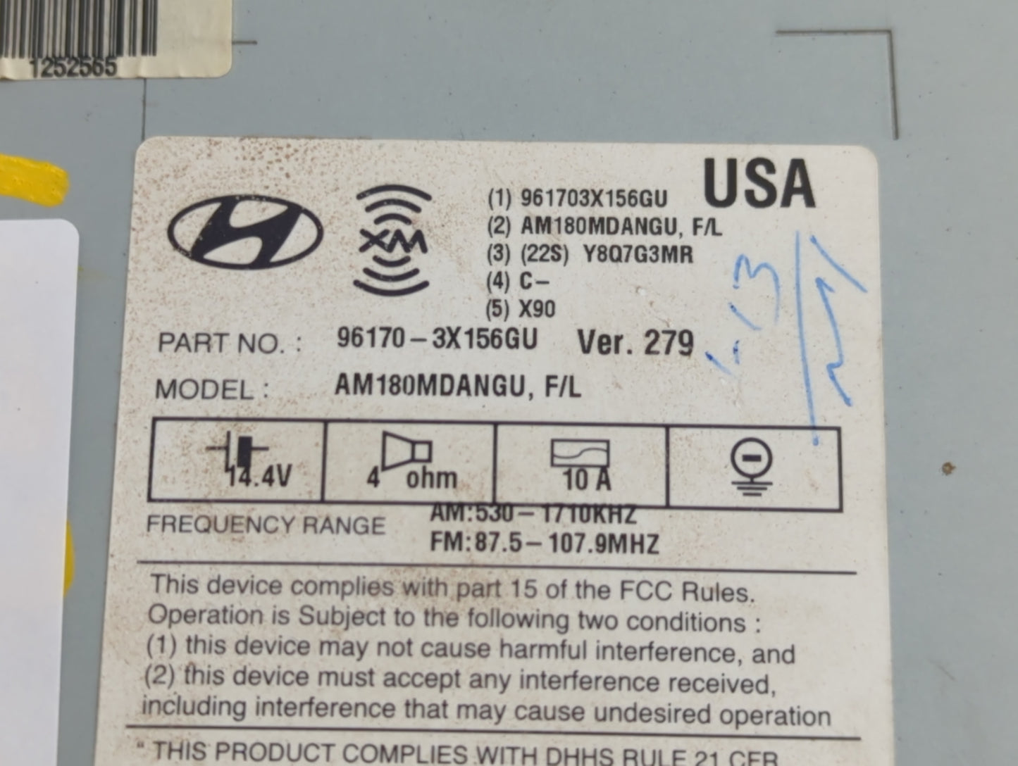 2014-2016 Hyundai Elantra Radio AM FM Cd Player Receiver Replacement P/N:96170-3X156GU Fits Fits 2014 2015 2016 OEM Used Aut