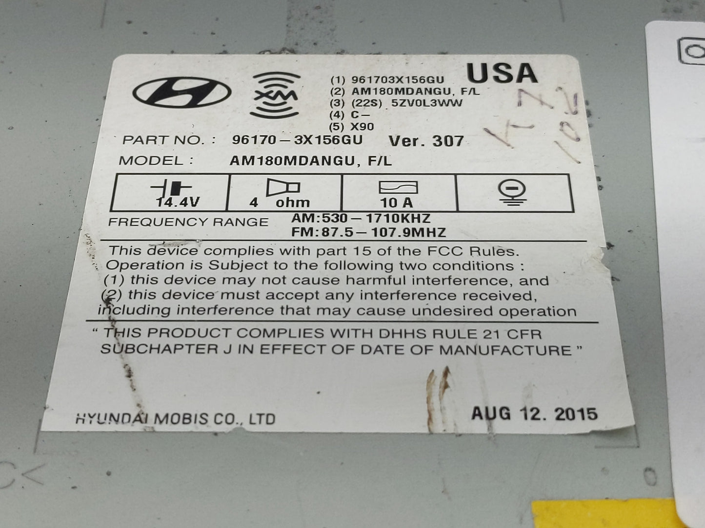 2014-2016 Hyundai Elantra Radio AM FM Cd Player Receiver Replacement P/N:96170-3X156GU Fits Fits 2014 2015 2016 OEM Used Aut