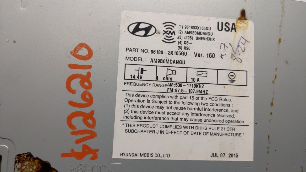 2014-2016 Hyundai Elantra Radio AM FM Cd Player Receiver Replacement P/N:96180-3X165GU Fits Fits 2014 2015 2016 OEM Used Aut