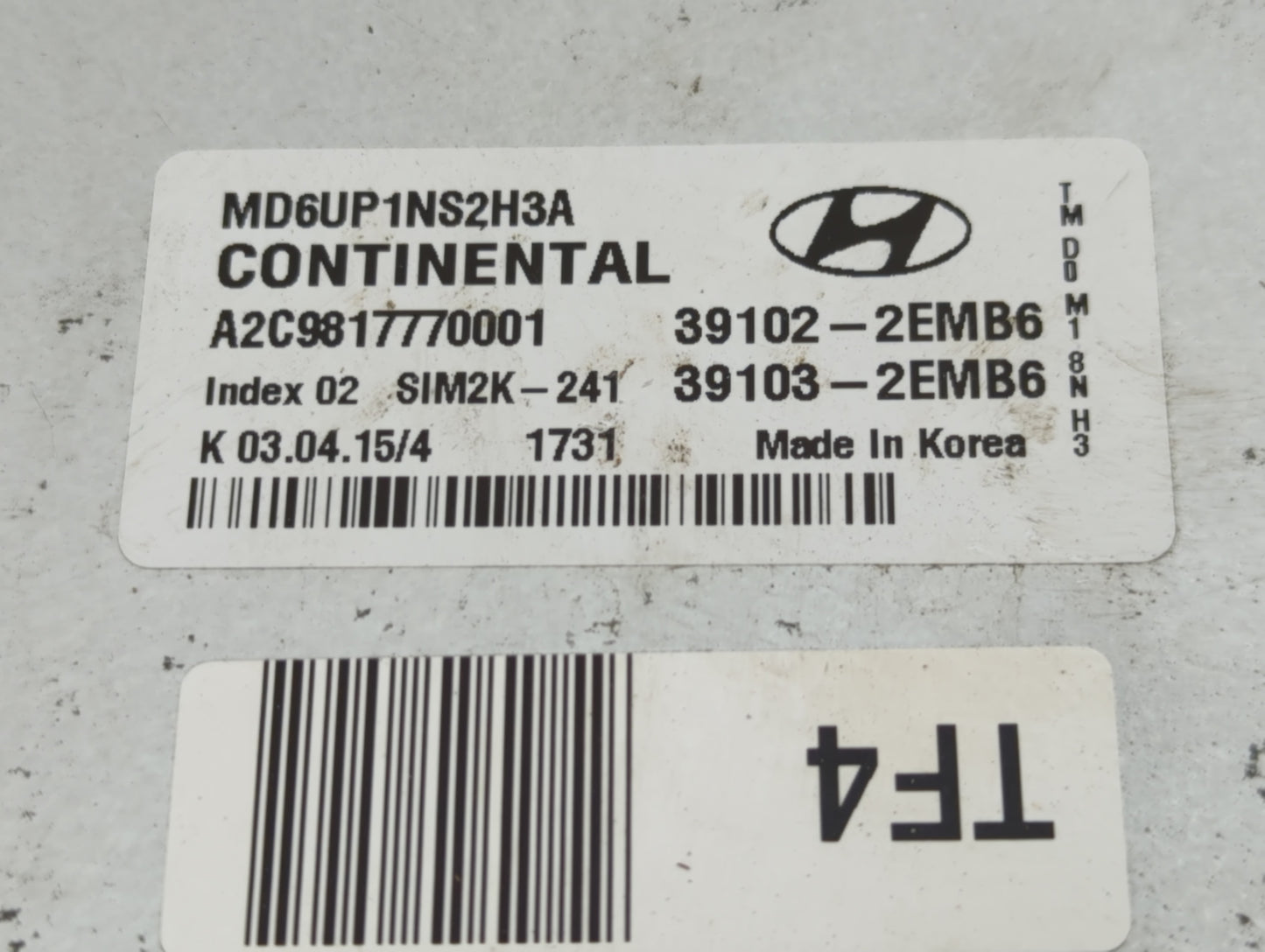 2014-2016 Hyundai Elantra PCM Engine Control Computer ECU ECM PCU OEM P/N:39103-2EMB6 39102-2EMB6 Fits Fits 2014 2015 2016 O