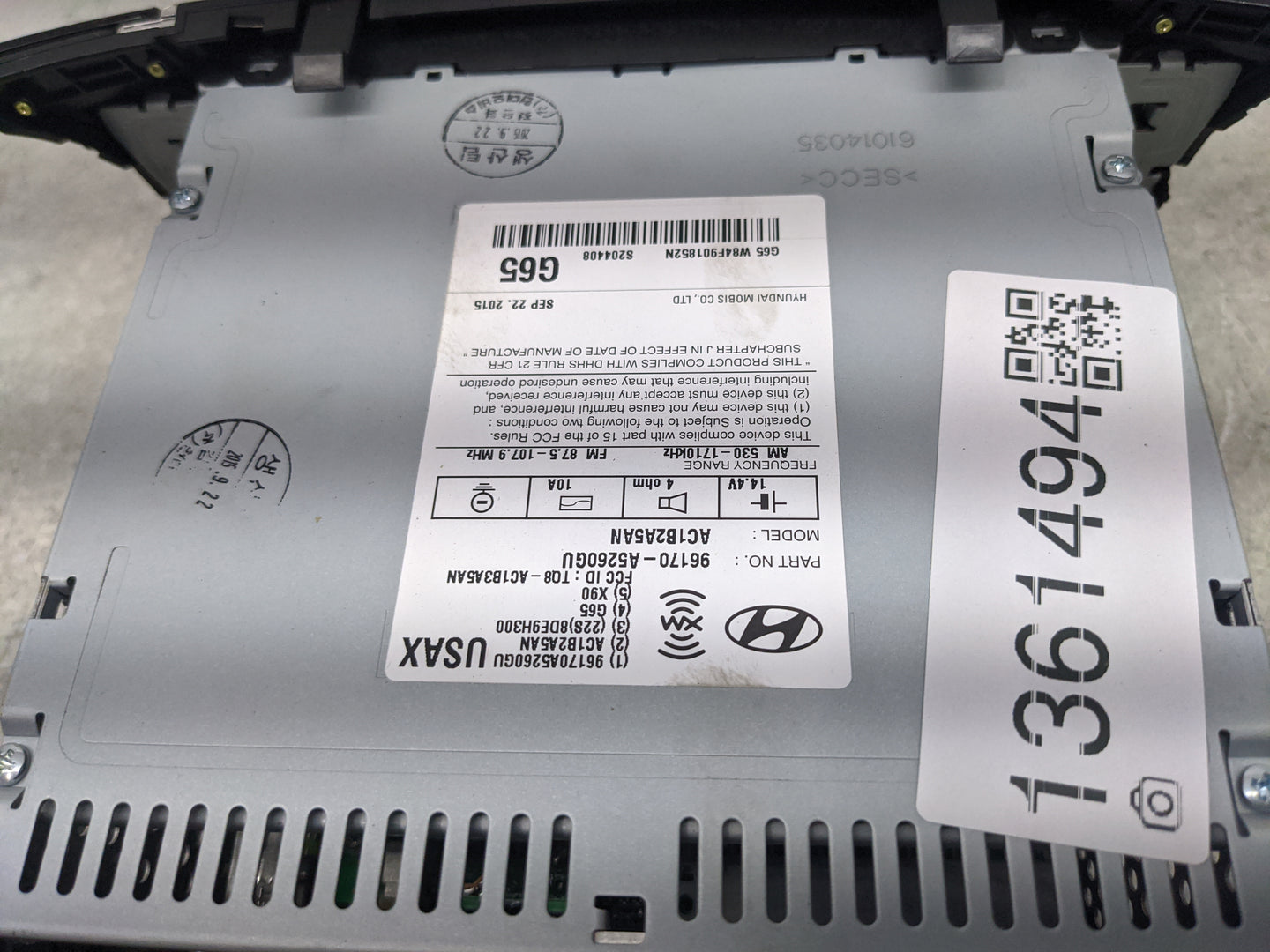 2016-2017 Hyundai Elantra Radio AM FM Cd Player Receiver Replacement P/N:96170-A5260GU Fits Fits 2016 2017 OEM Used Auto Par